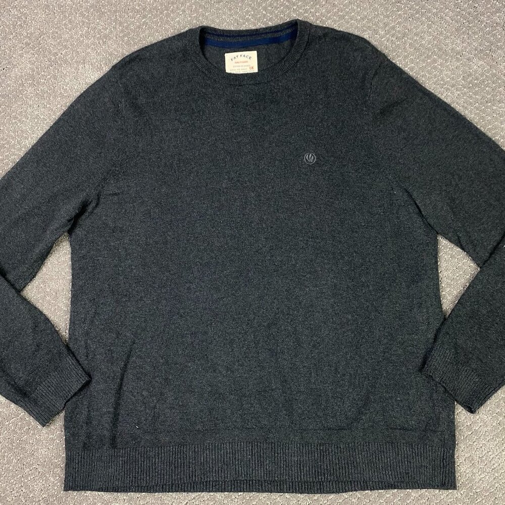 Fat Face Sweater Men's XL Charcoal Gray Wool Cotton Crew Neck